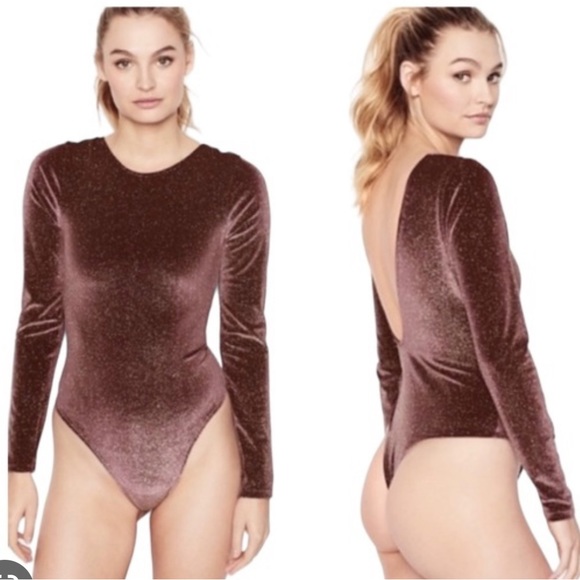 Victoria's Secret Tops - Purple Velvet Bodysuit with Gold Glitter